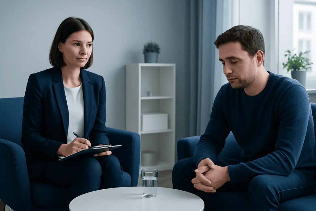 Therapist and patient in a counseling session at Acibadem Hospitals Group.