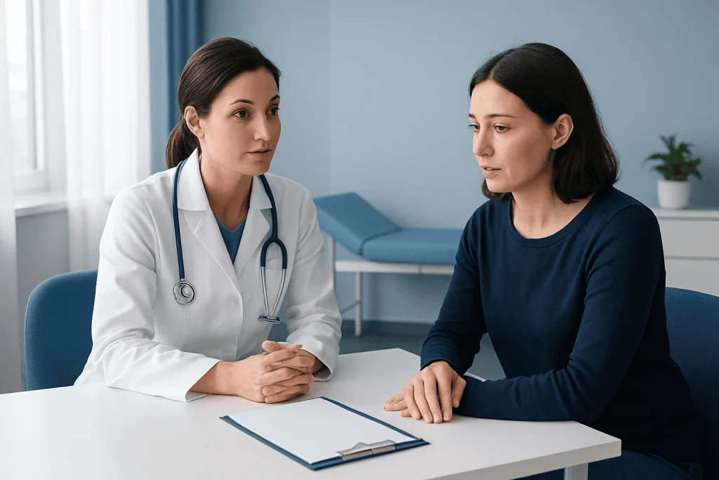 Doctor consulting with a patient in a medical office setting.