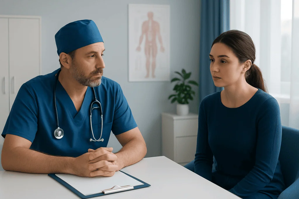 Doctor consulting with a patient in a medical office setting.