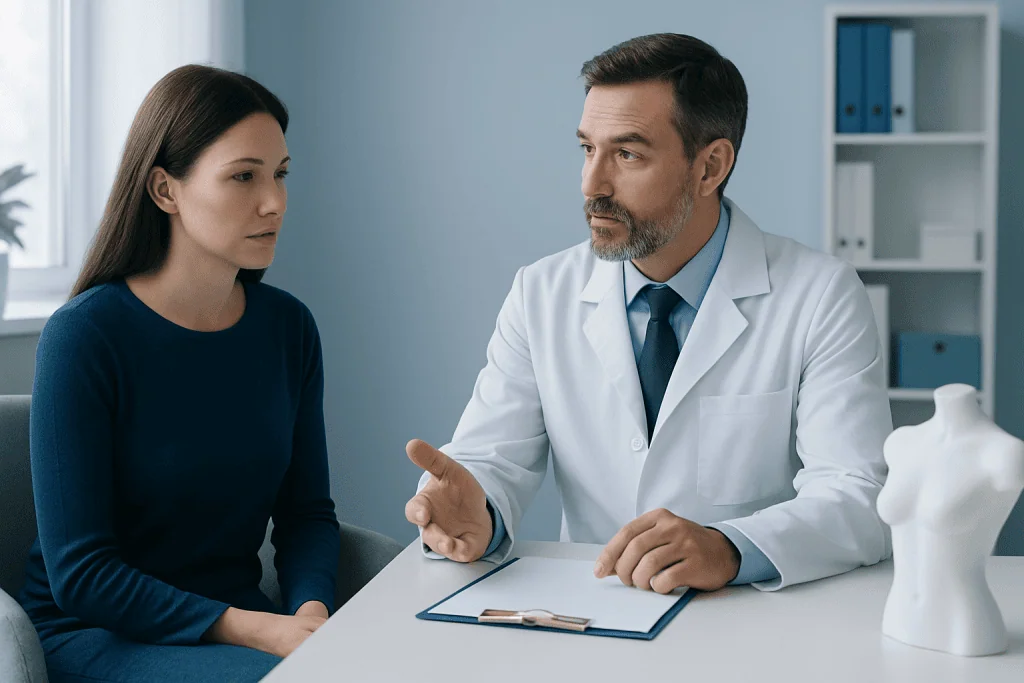Doctor consulting with a patient in a medical office setting.