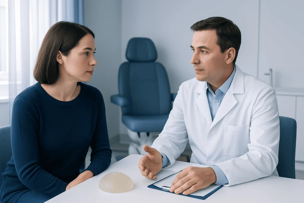 Doctor consulting with a female patient in a medical office setting.