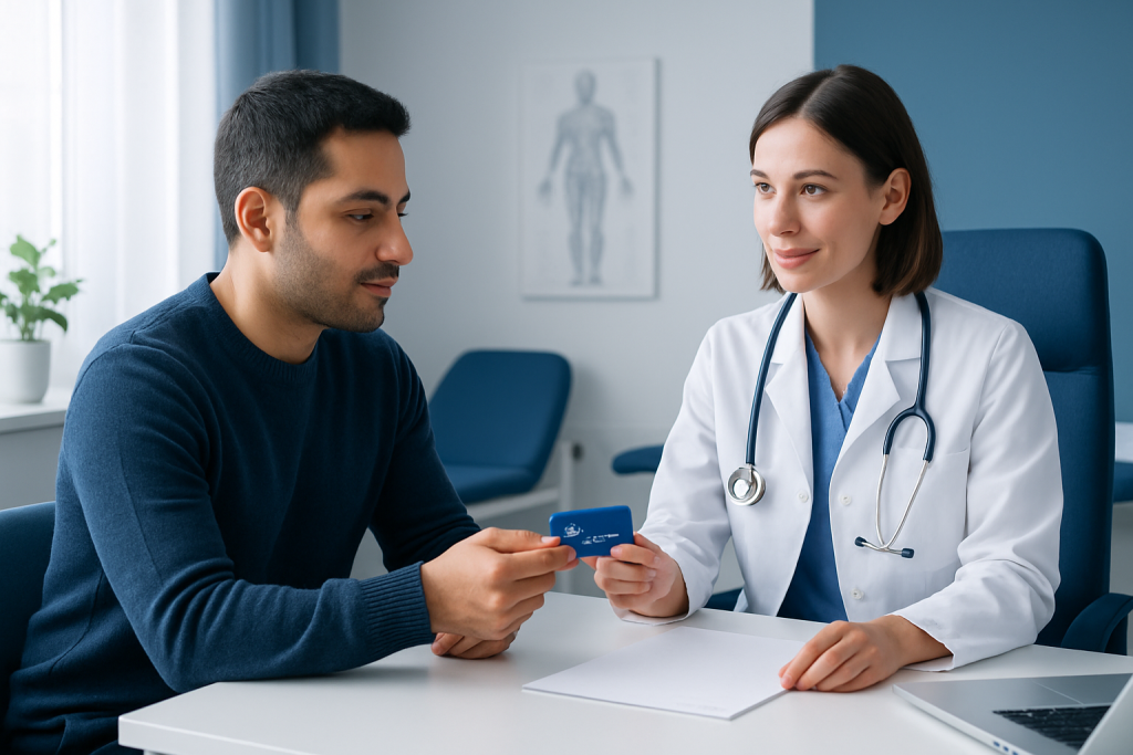 Patient making a payment to a doctor at Acibadem Hospital in Turkey.