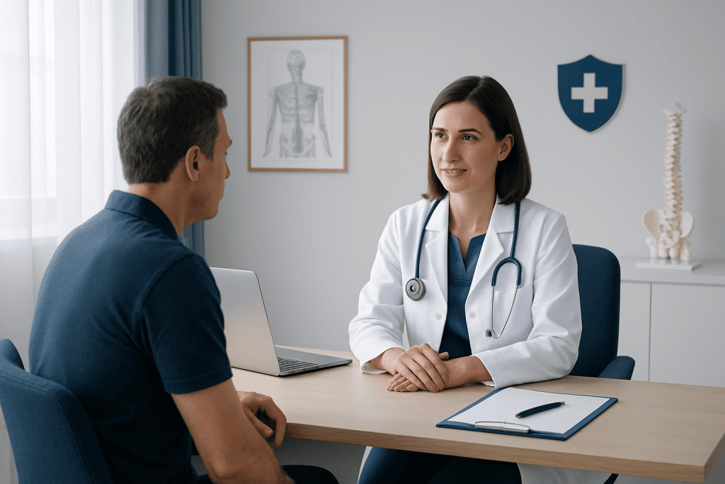 Doctor consulting with a patient in a medical office at Acibadem Hospitals Group.