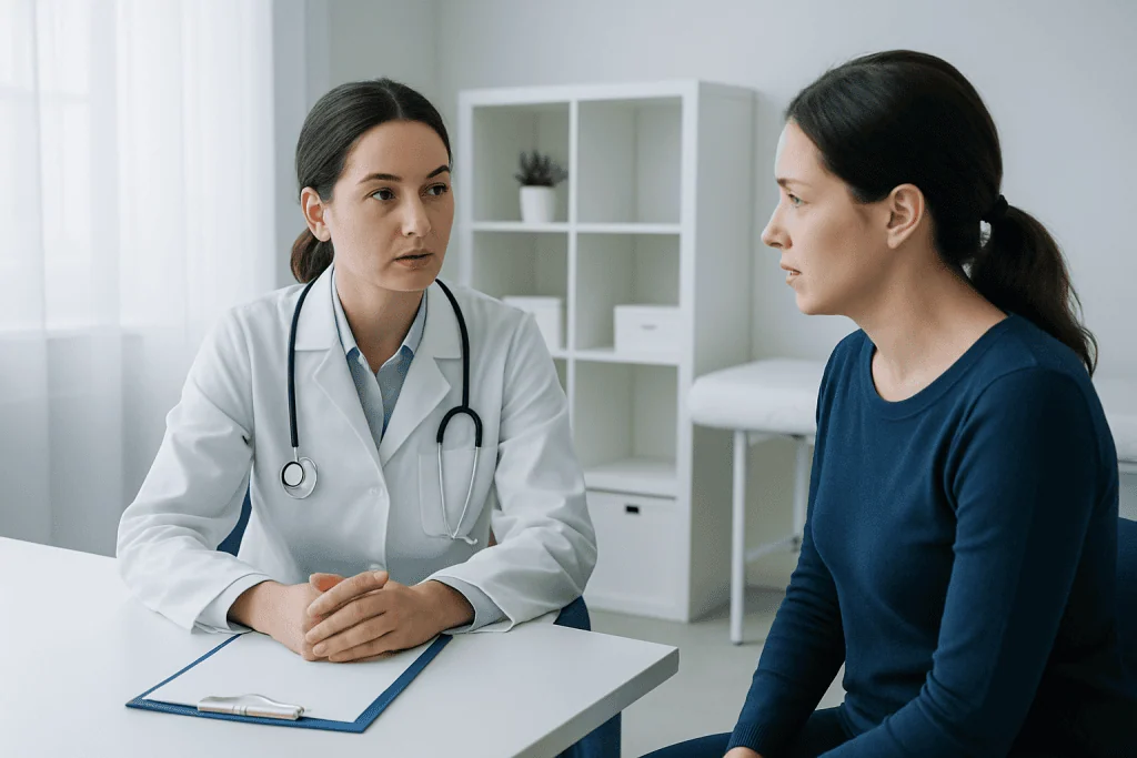 Doctor consulting a patient in a modern medical office.