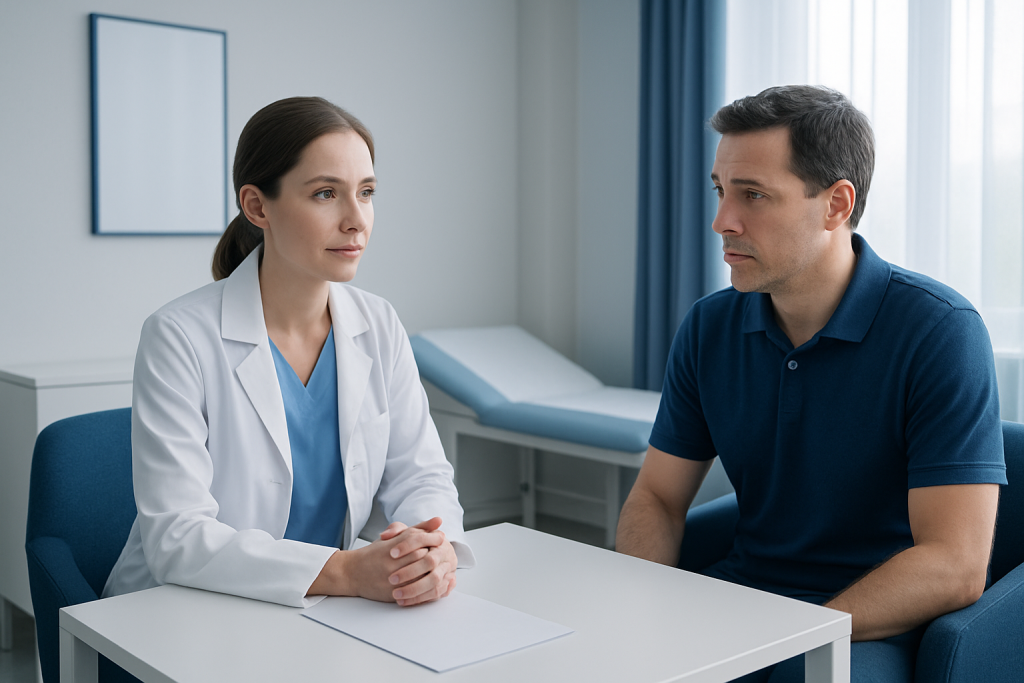 Doctor consulting with a patient in a hospital room at Acibadem Hospitals Group.