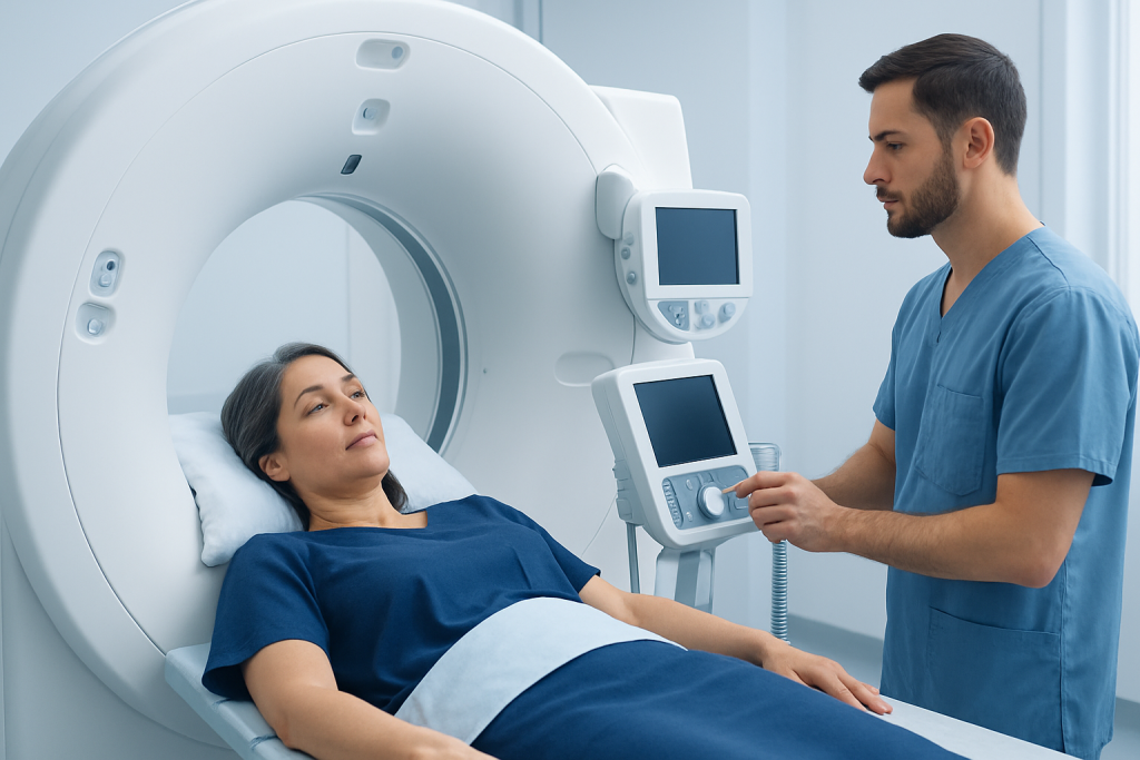Patient undergoing a CT scan at Acibadem Hospital for cardiac health assessment.