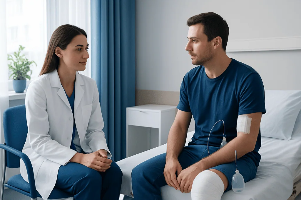 Special points for drains, casts, and stitches — flying home with drains casts or stitches