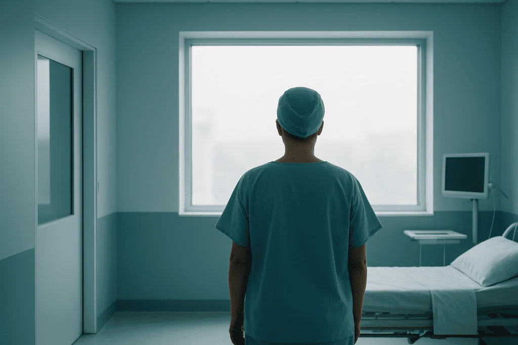 Stage 3 Colon Cancer Survival Rate: What the Data Shows 1 Medical professional looking out of hospital window in a patient room.