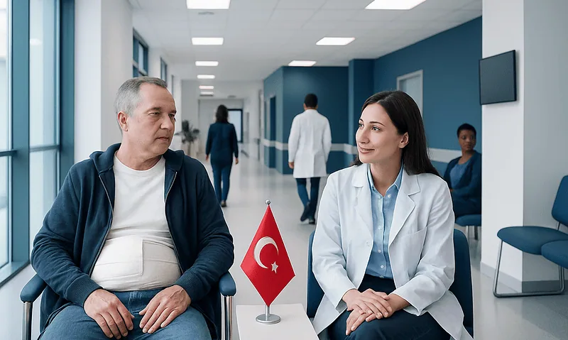 Patient consulting with a doctor at Acibadem Hospital in Turkey.