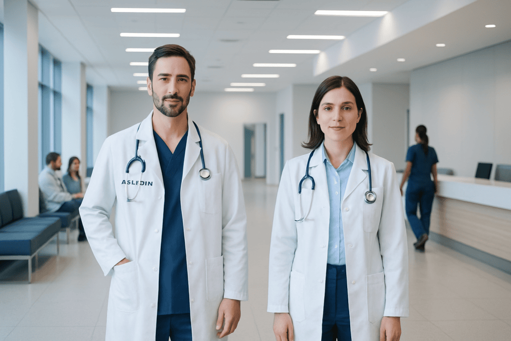 At Acibadem, What to Check When Comparing Our Offer with Another Hospital 1 Doctors in hospital corridor at Acibadem Hospitals Group.
