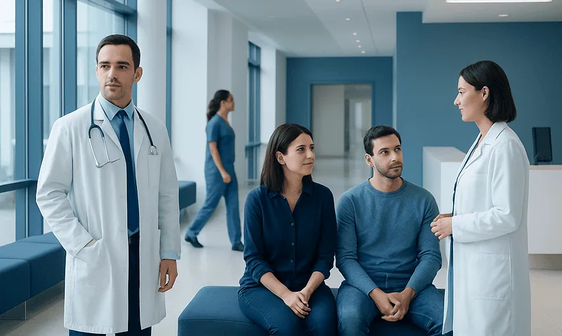 Medical consultation at Acibadem Hospital with doctors and patients.