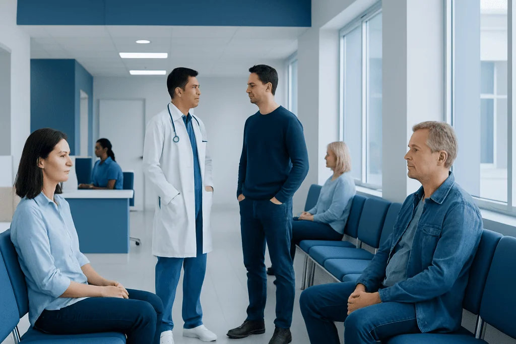 Treatment in Turkey vs at Home: How to Compare Total Cost 1 Medical consultation at Acibadem Hospital with doctor and patients.