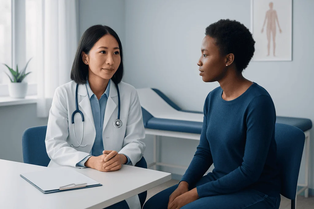 Doctor consulting with a patient in a medical office.