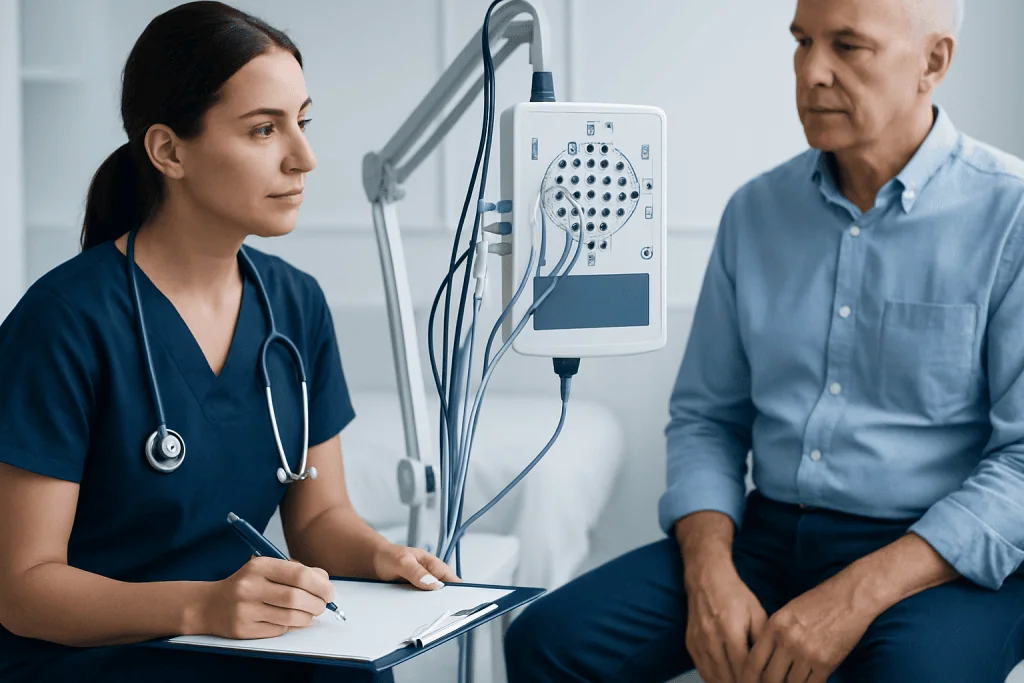 Doctor and patient during neurological examination at Acibadem Hospital.