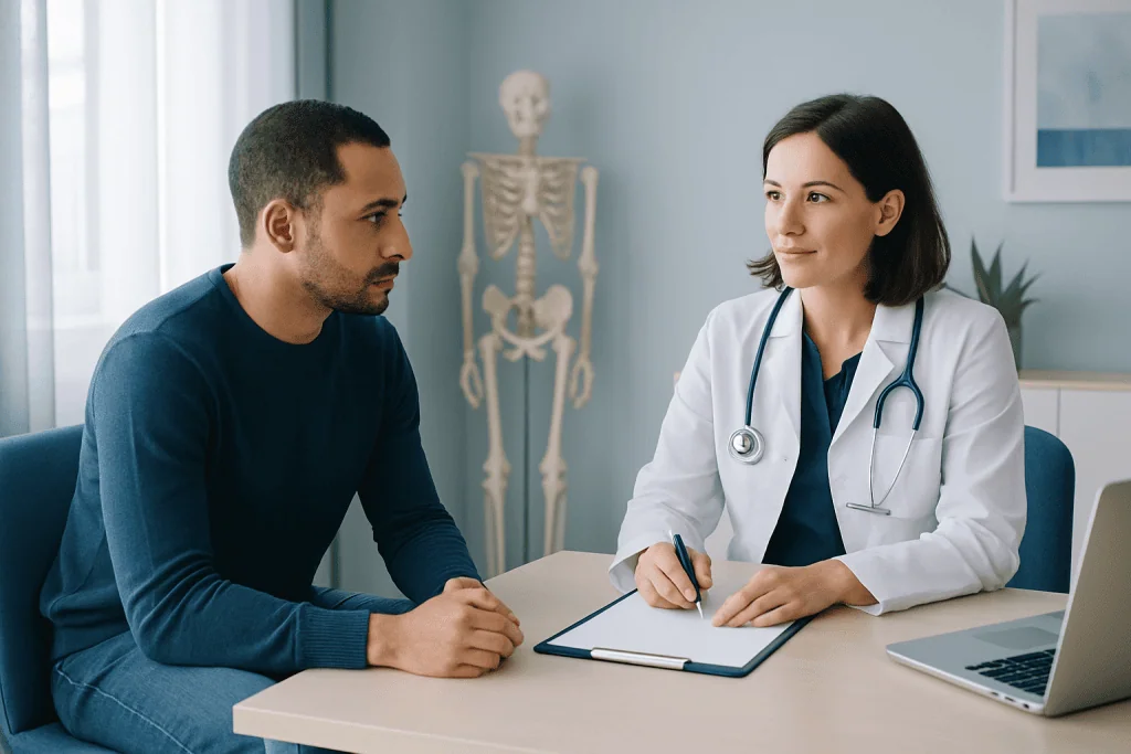 Doctor consulting with a patient in a medical office setting.