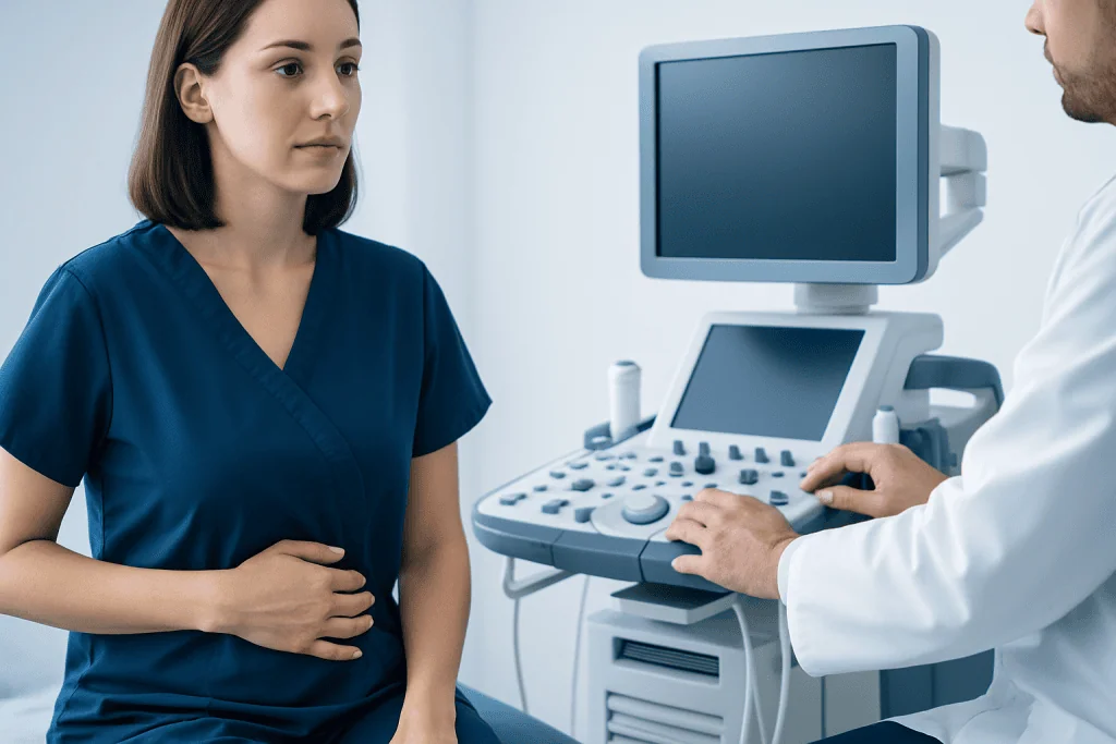 Medical consultation with ultrasound imaging at Acibadem Hospitals Group.