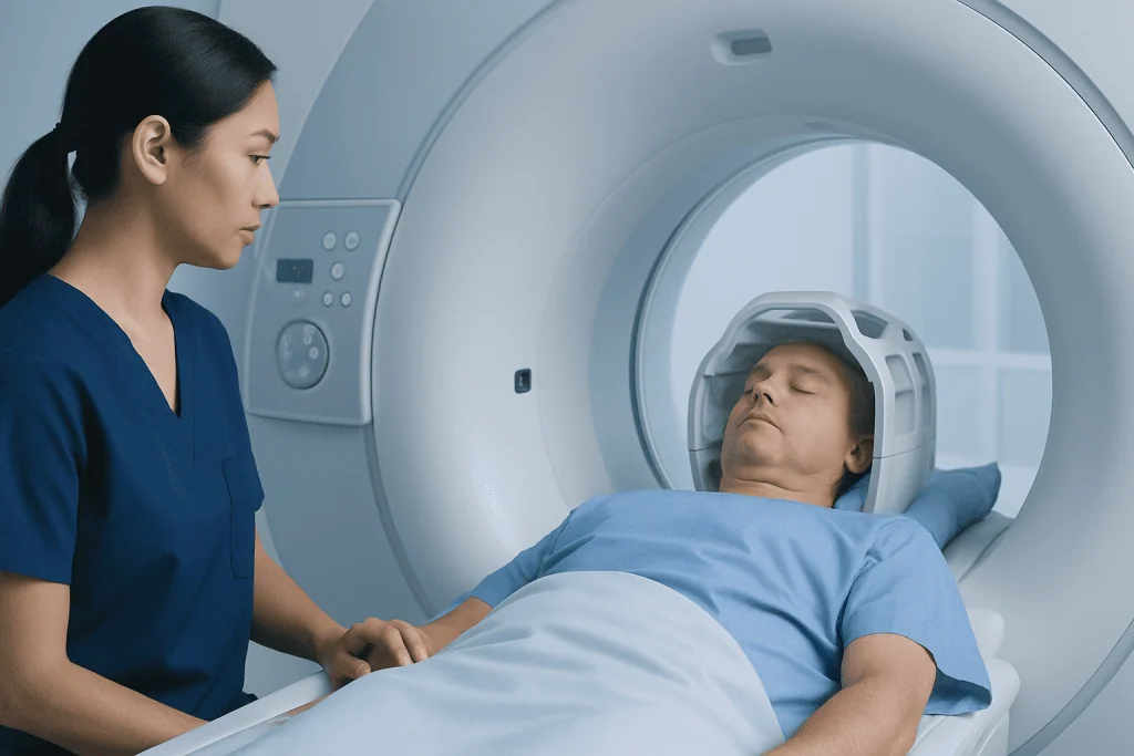 Patient undergoing MRI scan at Acibadem Hospital for neurological assessment.
