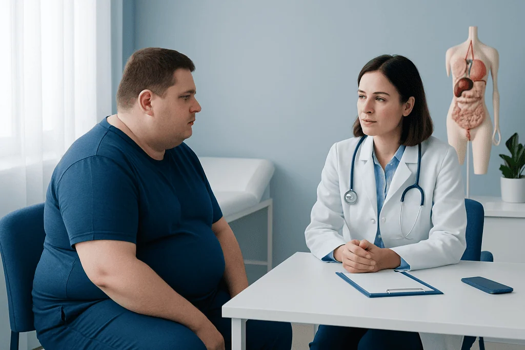 Doctor consulting with a patient about weight loss and bariatric surgery.