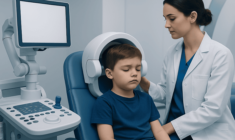 Pediatric patient undergoing a neurological examination at Acibadem Hospital.