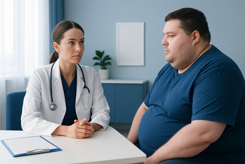 Doctor consulting with a patient about obesity and bariatric surgery options.