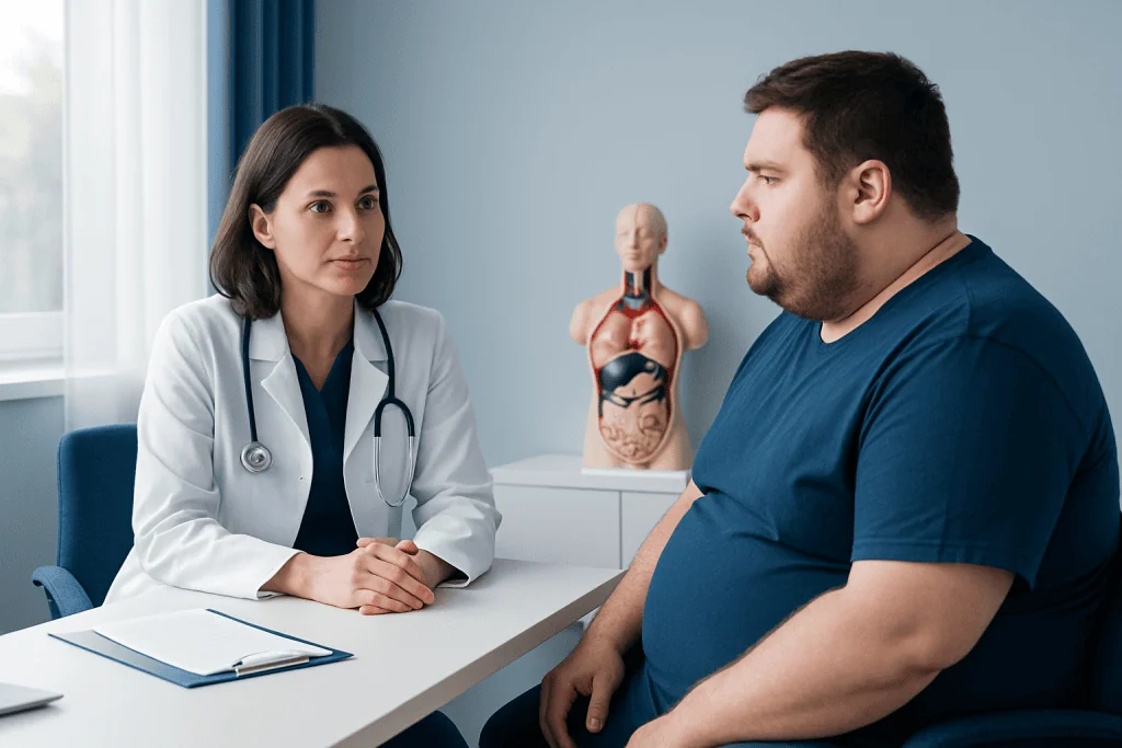 Doctor consulting with a patient about bariatric surgery options.
