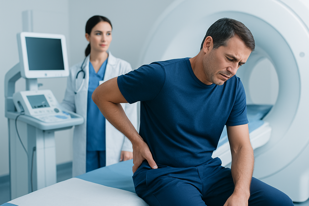 Patient experiencing back pain during MRI scan at Acibadem Hospital.