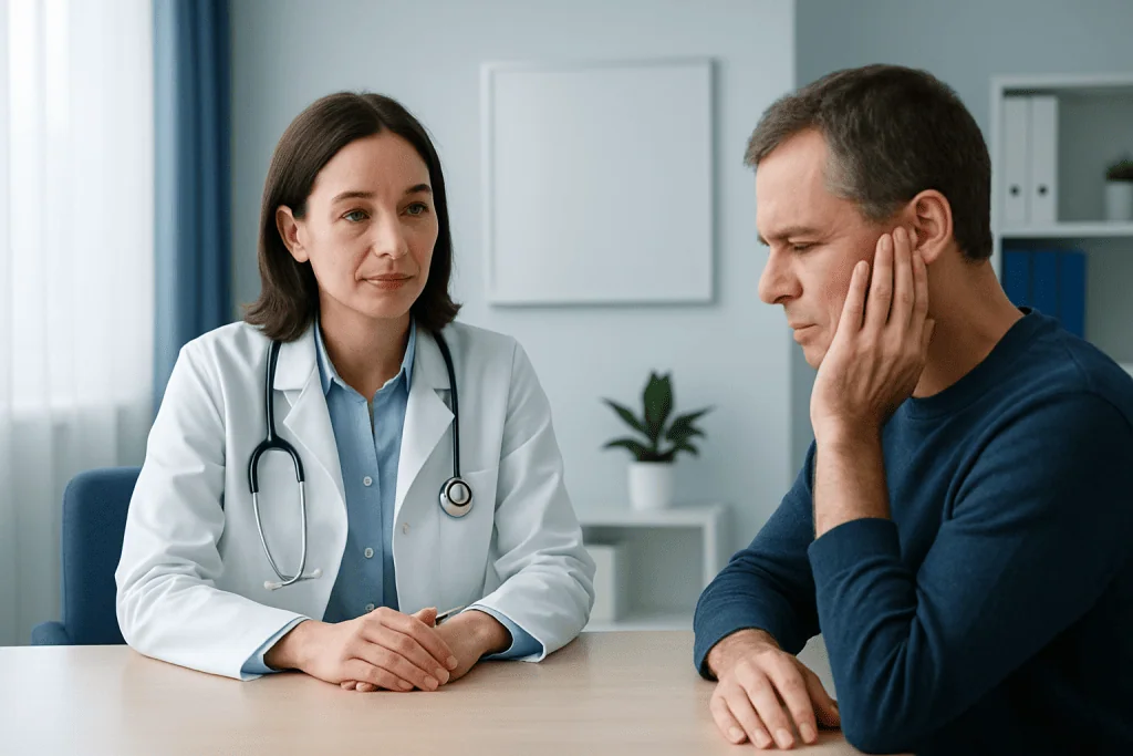 Doctor consulting with a patient about ear health and tinnitus.