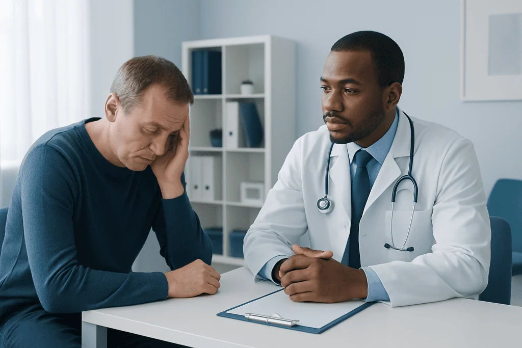 Doctor consulting with a patient about neurological sleep apnea.