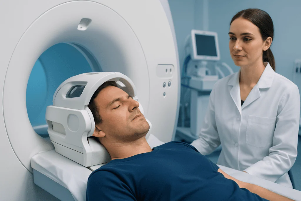 Patient undergoing MRI scan at Acibadem Hospital for neurological assessment.