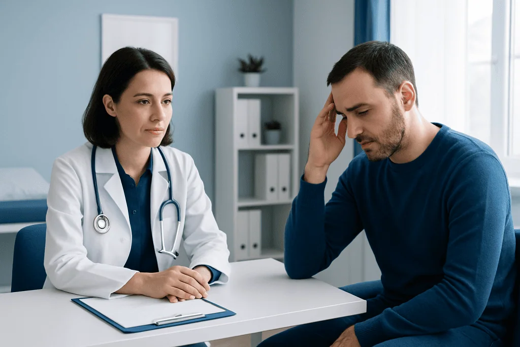 Doctor consulting with patient about neurological health concerns.