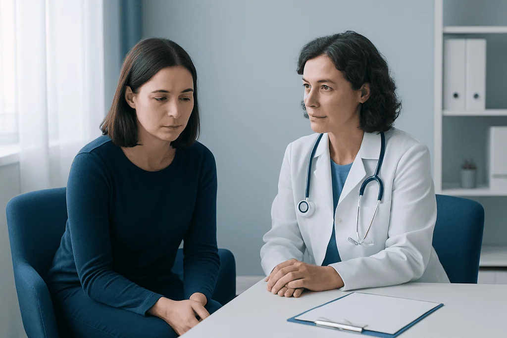 Doctor consulting with a patient in a medical office setting.