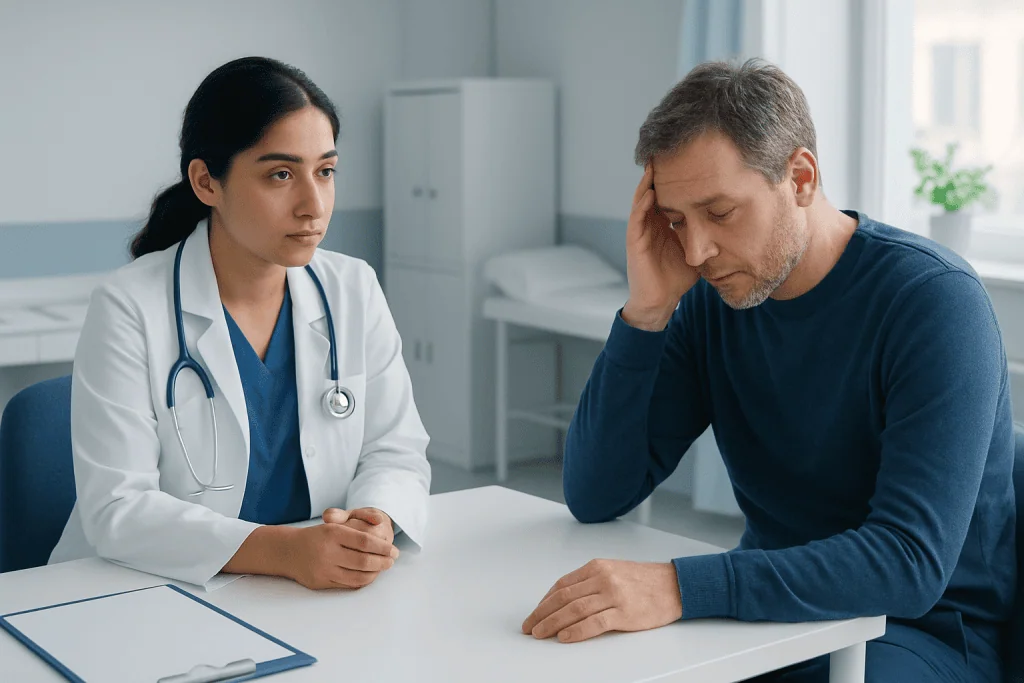 Doctor consulting with a patient in a medical office setting.