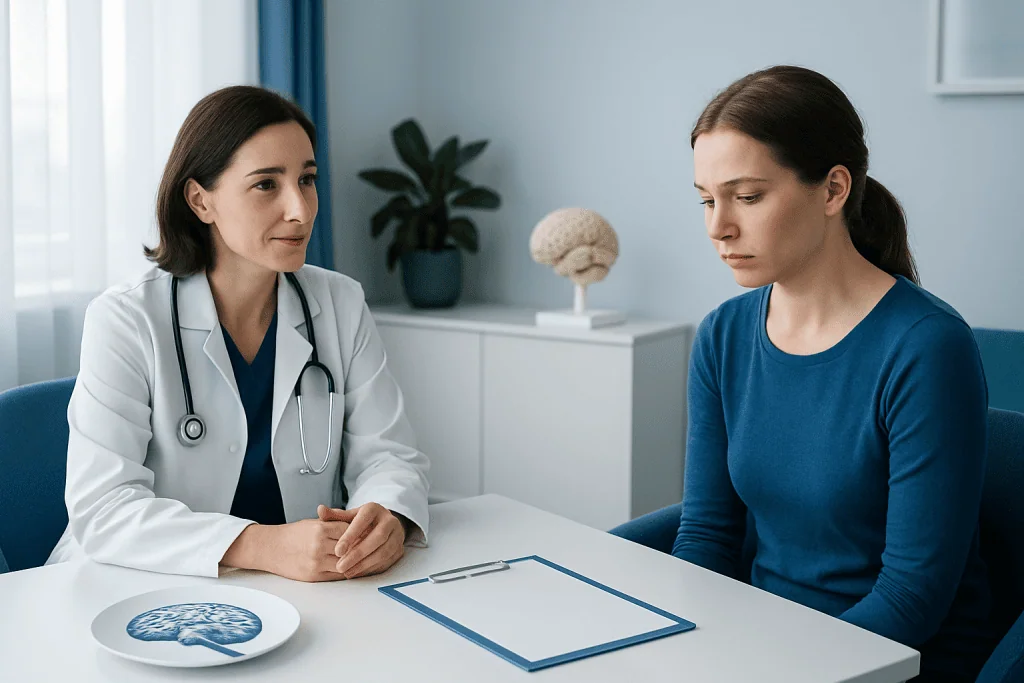 Doctor consulting with a patient in a medical office setting.