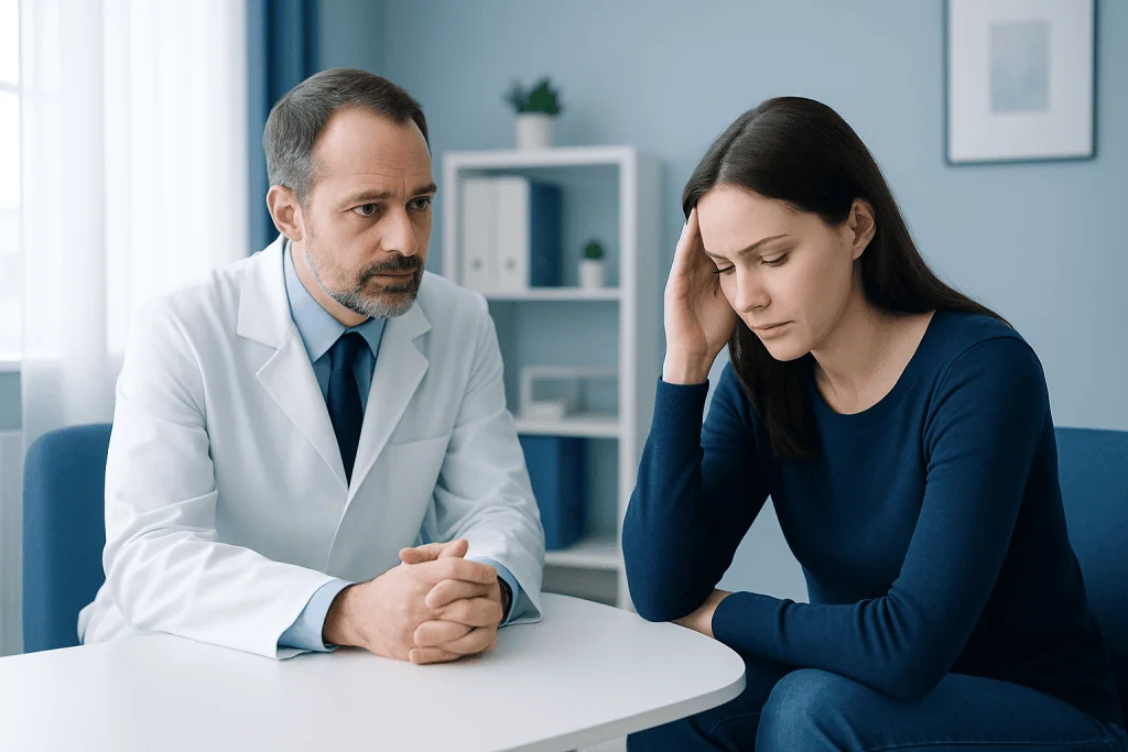 Doctor consulting with a woman patient about neurological health.