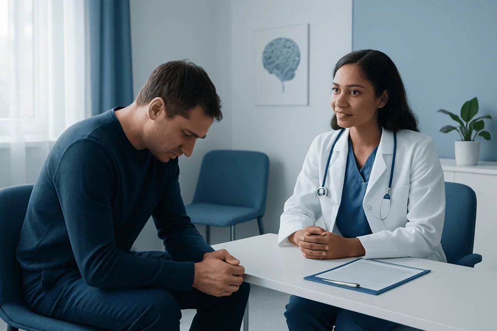 Doctor consulting with a patient in a medical office.