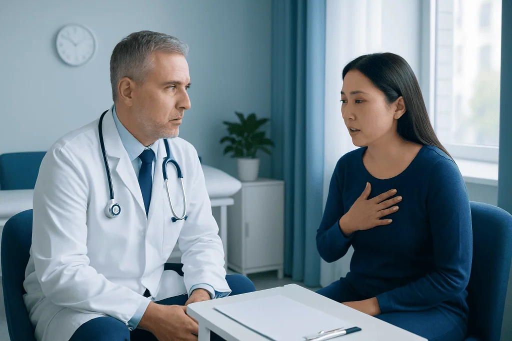 Doctor consulting with a patient in a medical office setting.