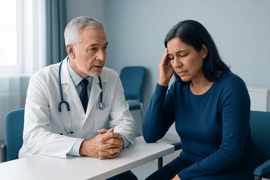 Doctor consulting with a woman patient about stroke risk and prevention options.