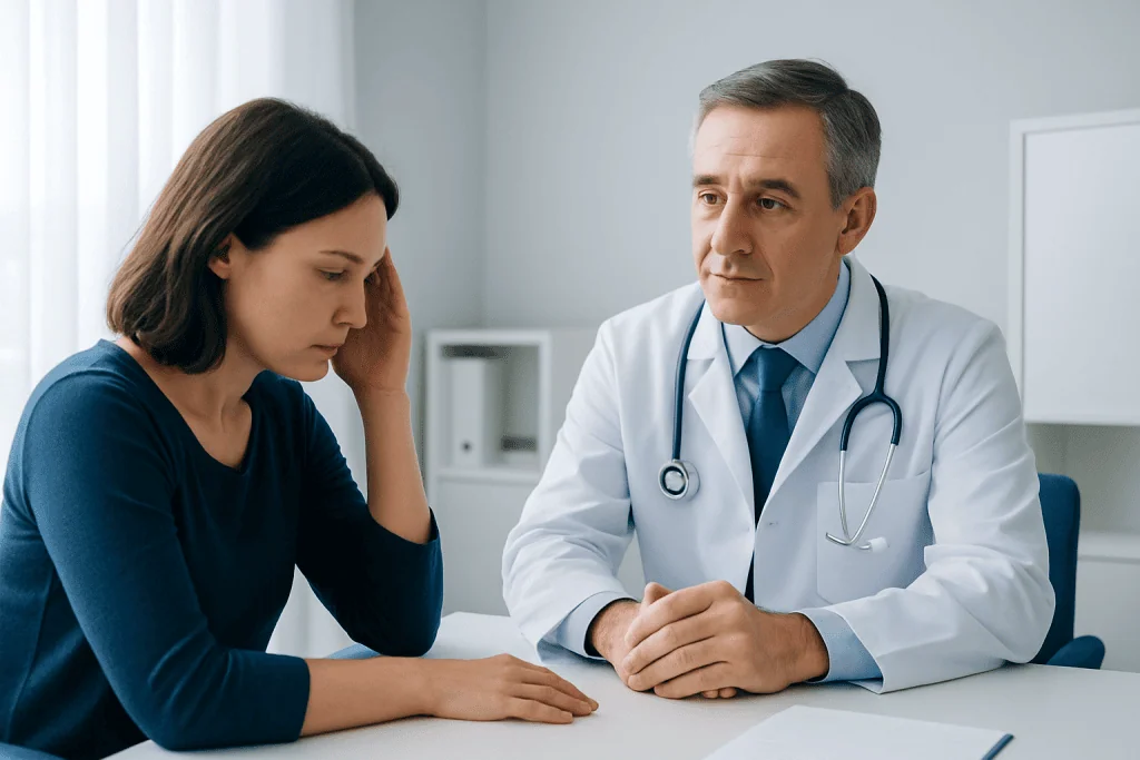 Doctor consulting with a patient about stroke prevention options at Acibadem Hospital.