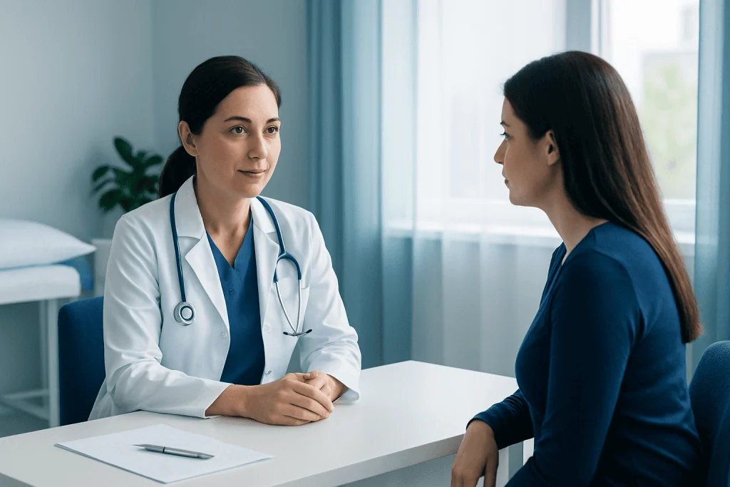 Doctor consulting with a patient in a medical office at Acibadem Hospitals Group.