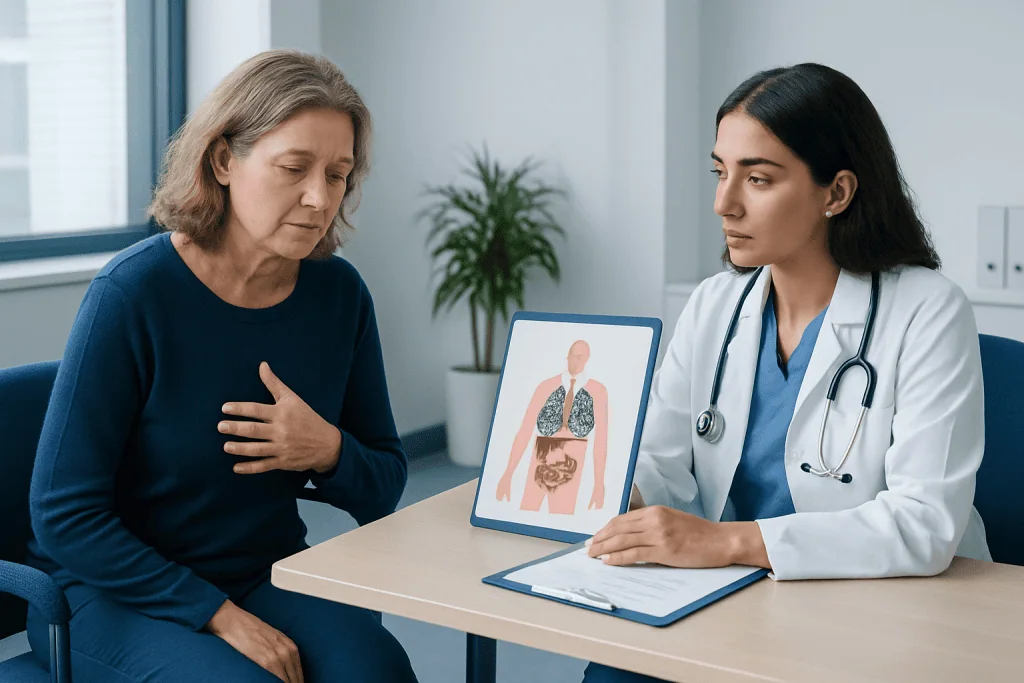 Doctor explaining internal fungal infection risks to patient in consultation.