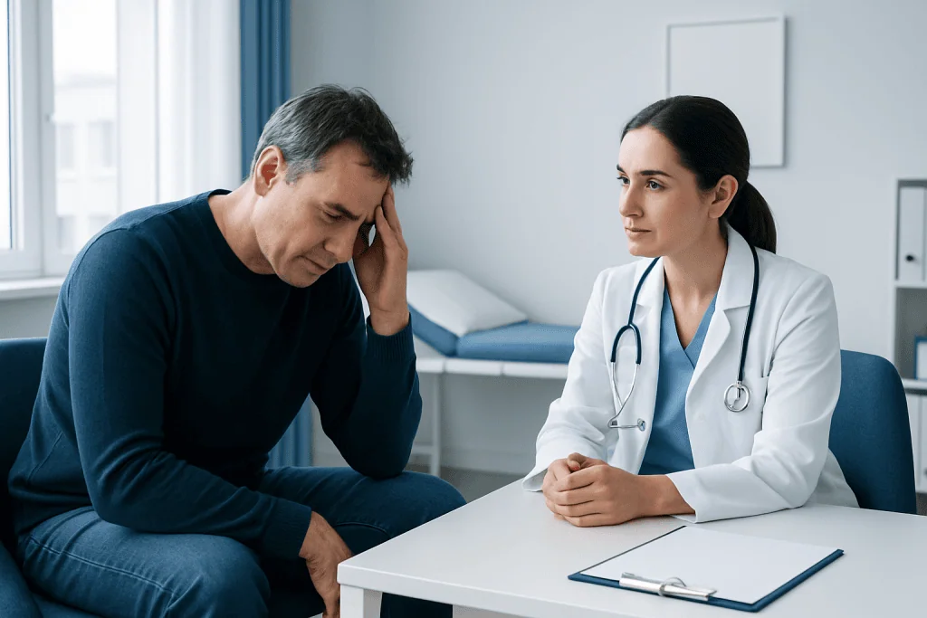 Doctor consulting with a patient in a medical office setting.