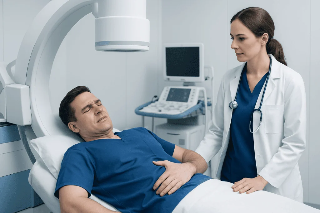 Doctor consulting with patient in hospital room at Acibadem Hospitals Group.
