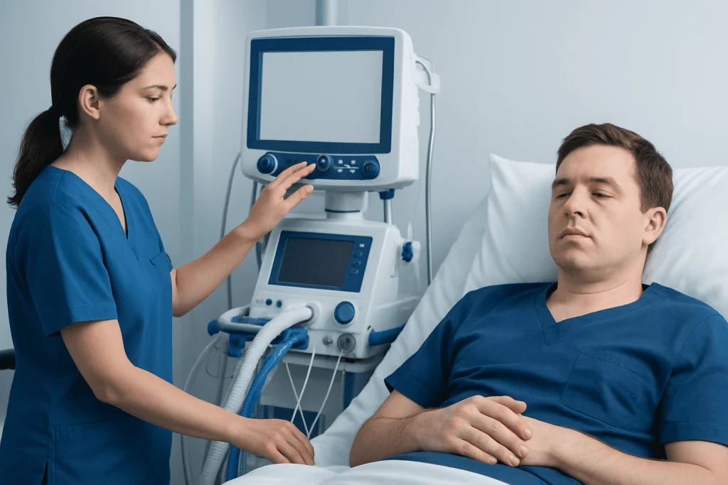 Medical professional performing nerve test on patient in hospital.