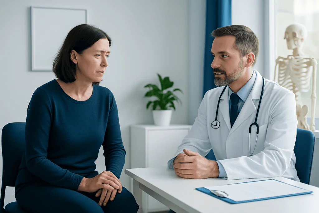 Doctor consulting with a female patient in a medical office.