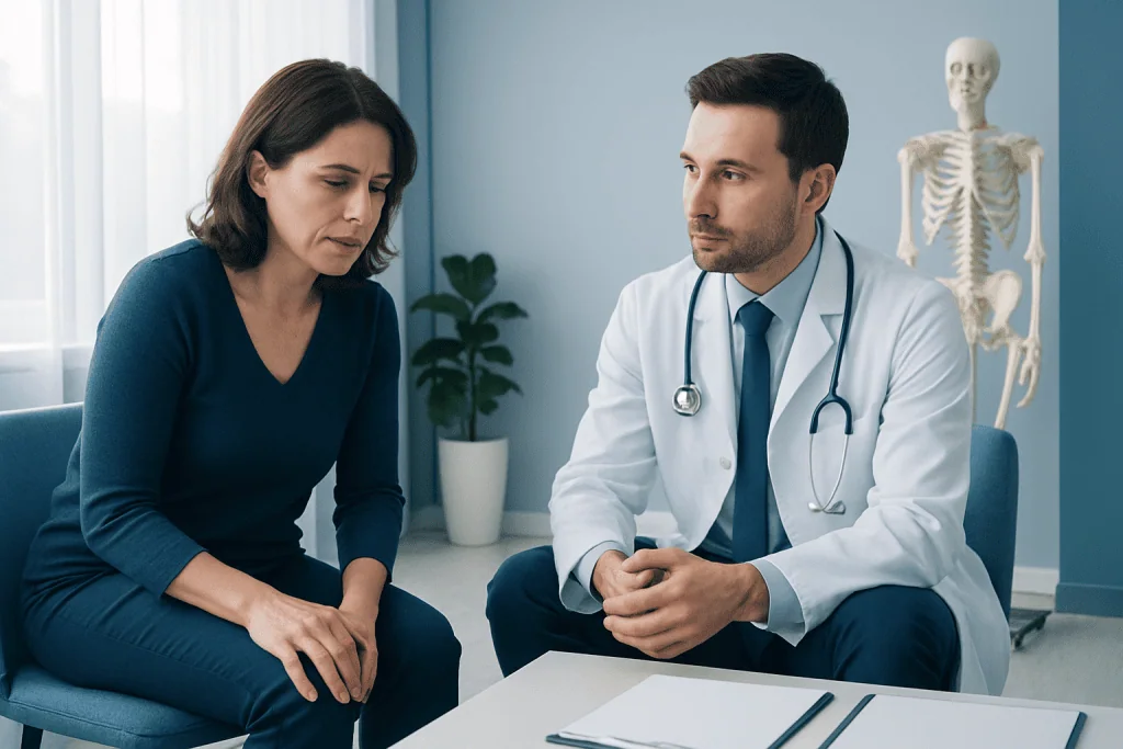 Doctor consulting with a female patient in a medical office.