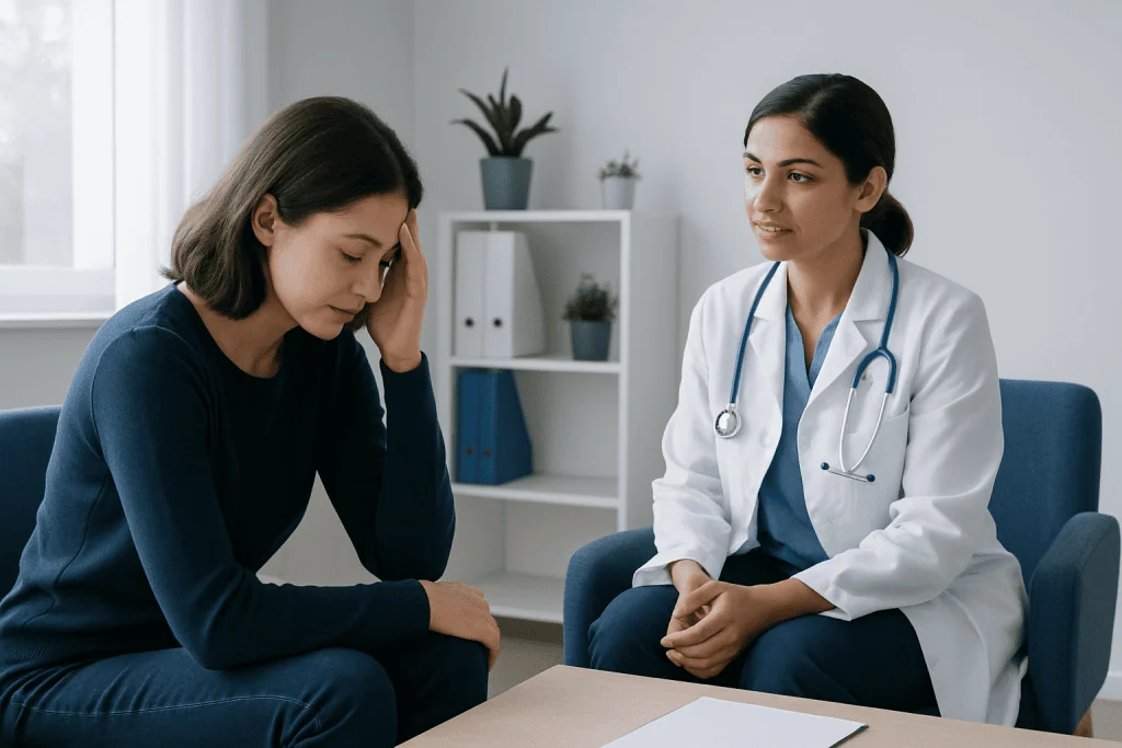 Doctor consulting with a patient about mental health concerns.