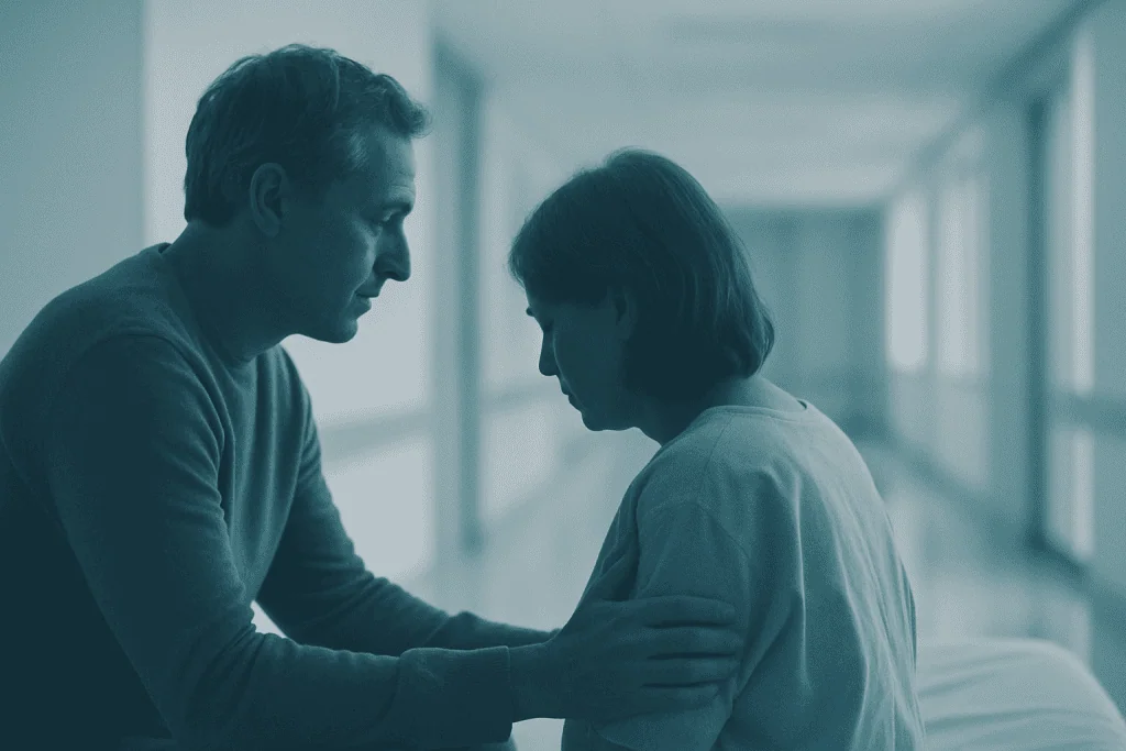 Tandem Cycle IVF: A Hopeful Path for Building Families 1 Compassionate doctor comforting a patient in a hospital corridor.