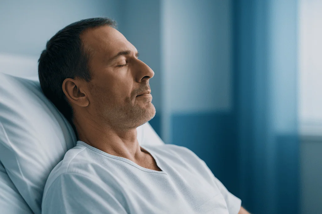 The Emotional Journey Behind Advanced Mri Screening with Personalized Care 1 Man resting peacefully during MRI scan at Acibadem Hospital.