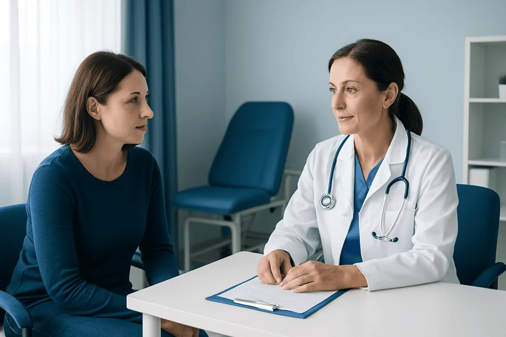 Doctor consulting with a patient in a medical office setting.