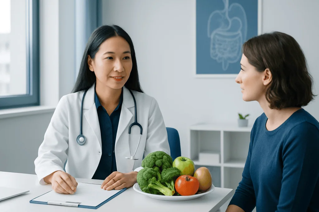 Doctor consulting a patient about healthy eating and nutrition.